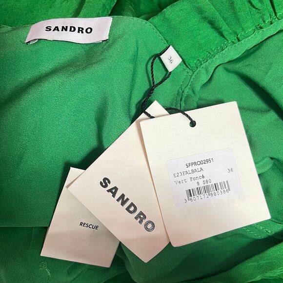 SANDRO Green Embellished Puff Sleeve Midi Dress with Rhinestones Size 4 - Picture 9 of 10